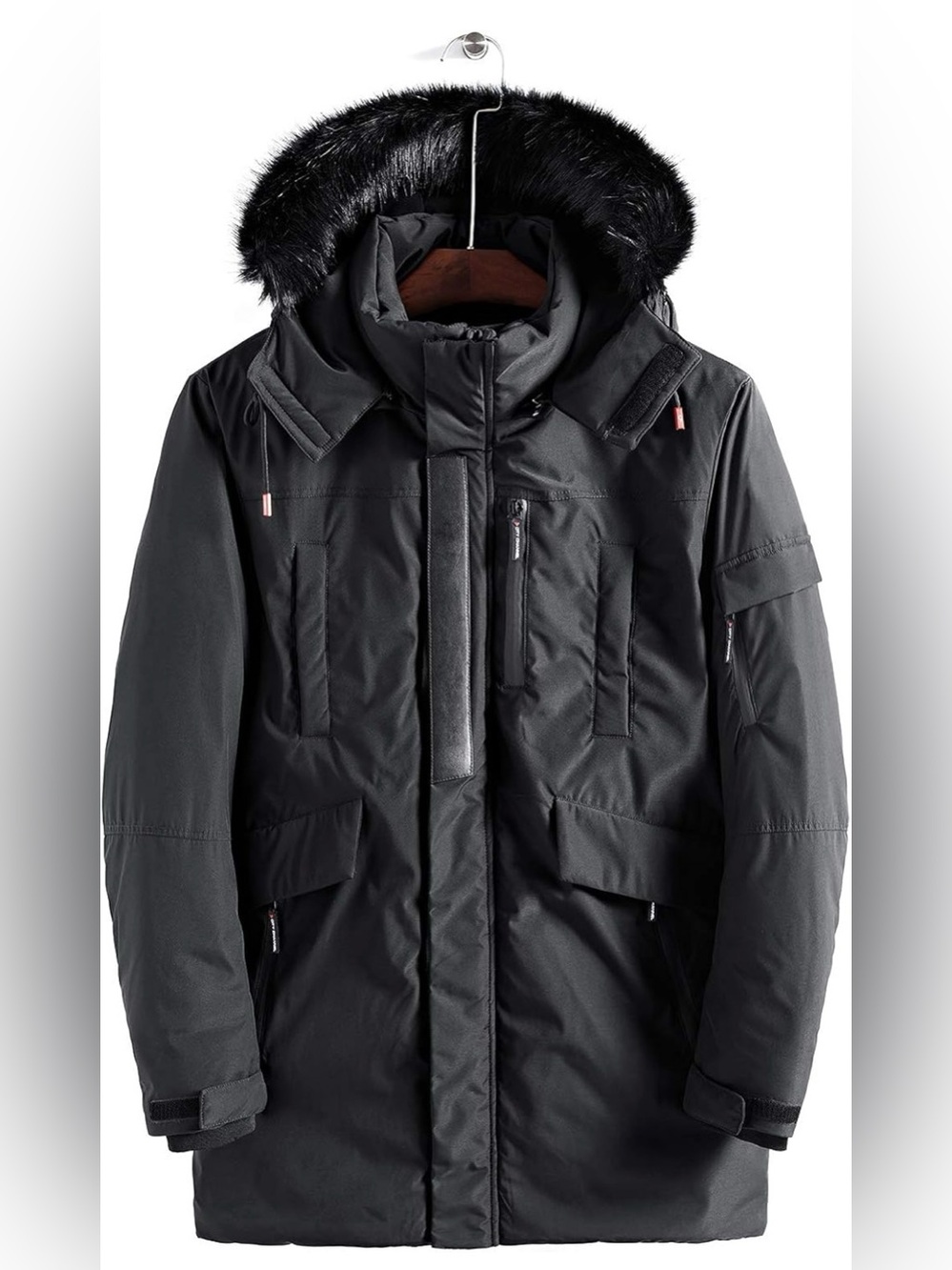 Men's Long Parka with Removable Faux Fur Hood